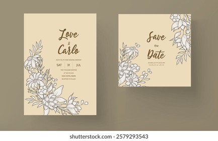 simple elegant flower and leaves invitation card template