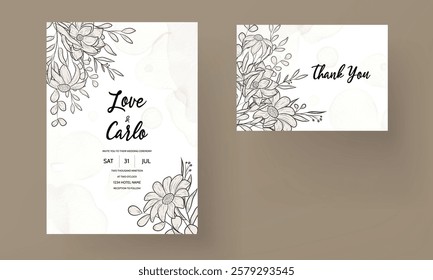 simple elegant flower and leaves invitation card template