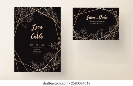 simple elegant flower and leaves invitation card template