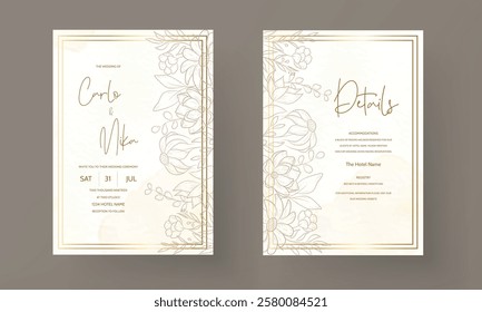 simple elegant flower and leaves invitation card template