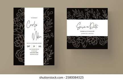 simple elegant flower and leaves invitation card template