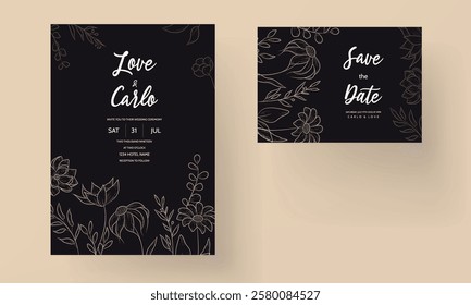 simple elegant flower and leaves invitation card template