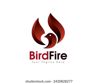 simple elegant flying fire bird logo icon symbol design template illustration inspiration