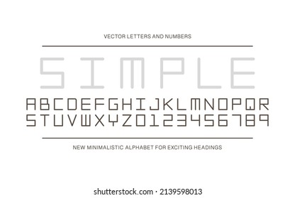 Simple elegant font. Vector english alphabet. Unusual latin letters and numerals. Gray design.