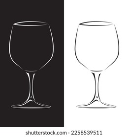 A simple, elegant glass wine goblet on a black and white background. Ideal for menu design or as part of a logo.