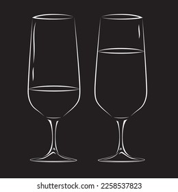 A simple, elegant goblet made of glass on a black background. Ideal for menu design or as part of a logo.