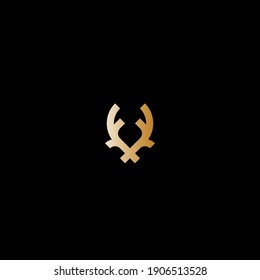 Simple elegant gold deer horn vector logo design