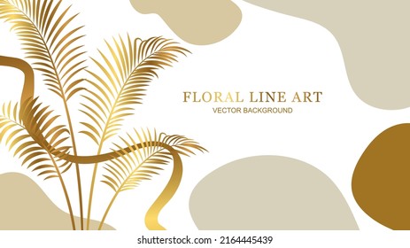 Simple elegant golden palm leaves with abstract background