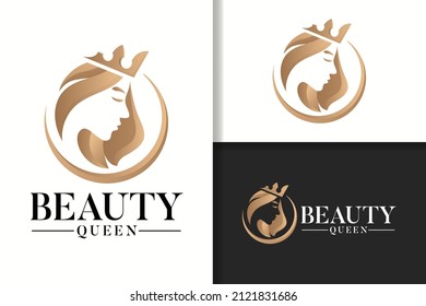 Simple and elegant golden queen woman logo template