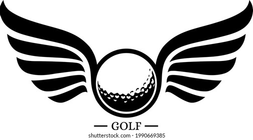 simple and elegant golf ball emblem logo with bird wings