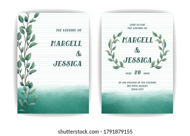 simple elegant green leaf watercolor wedding invitation