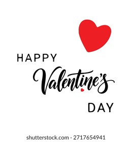 A simple and elegant greeting card design for Valentine's Day. The text 'HAPPY Valentine's DAY' is displayed in a stylish font, with 'HAPPY' and 'DAY' in a clean sans-serif font and 'Valentine's' in a beautiful script font. A vibrant red heart is positioned in the upper right corner, adding a classic symbol of love and affection to the design. The background is clean white, making the text and heart stand out prominently.