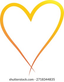 Sencillo y elegante contorno de corazón dibujado a mano con un cálido relleno de degradado amarillo y naranja, perfecto para diseños románticos sobre fondo transparente
