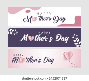 Simple elegant happy mothers day lettering set. Mother's day vector illustration with handwritten text and paper heart symbol. Best choice for mother's day celebration design.