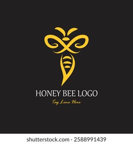 Simple elegant honey bee logo design, honey bee line vector icon logo design