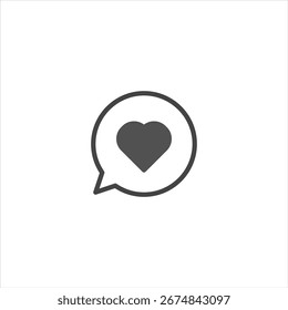 A simple and elegant icon displaying a heart symbol within a speech bubble represents affection, connection, and digital communication. It is suitable for use in web design, applications, and social