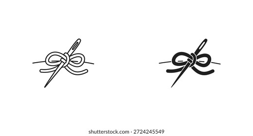 Simple and elegant icons featuring a needle and thread. Ideal for crafting, sewing, and DIY projects. Perfect for graphic design and web design elements.