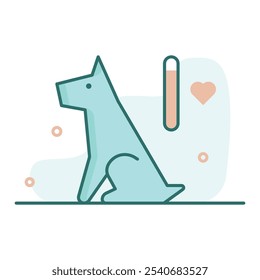 A simple and elegant illustration of a dog in pastel colors, featuring geometric shapes and a heart symbol, conveying love and companionship.