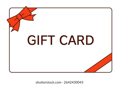 Uma ilustração simples e elegante de um cartão de presente decorado com uma fita vermelha. Perfeito para promoções, celebrações, recompensas e ocasiões especiais como aniversários ou aniversários.