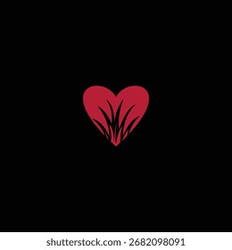 Simple, elegant illustration of a heart shape filled with grassy elements, symbolizing growth, love, and a connection with nature.
