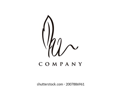 Simple and elegant illustration logo design initial V signature combine with feather pen.