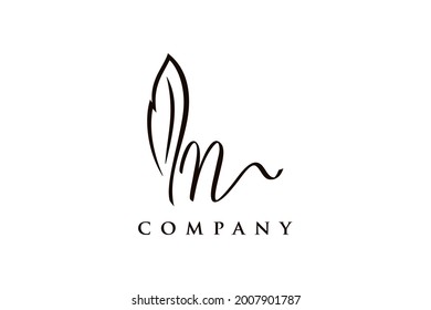 Simple and elegant illustration logo design initial N signature combine with feather pen.