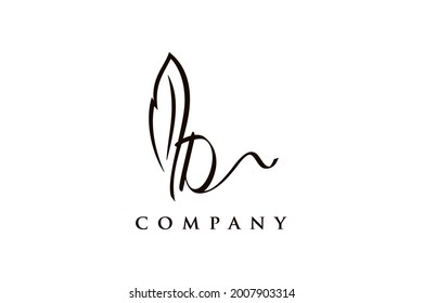Simple and elegant illustration logo design initial D signature combine with feather pen.