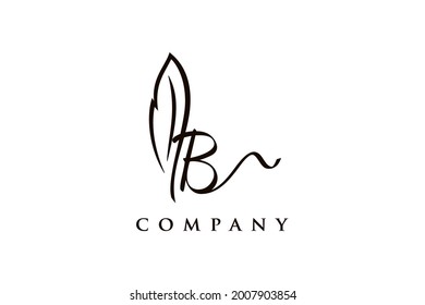 Simple and elegant illustration logo design initial B signature combine with feather pen.