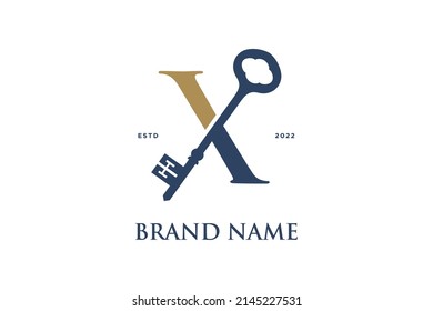 Simple and Elegant Illustration logo design Initial X Combine with Key.