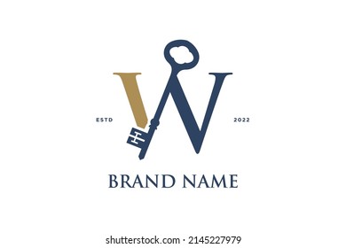 Simple and Elegant Illustration logo design Initial W Combine with Key.