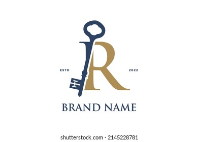 Simple and Elegant Illustration logo design Initial R Combine with Key.