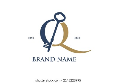 Diseño de logotipo de Ilustración simple y elegante Primer Q Combinar con clave.