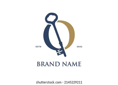Simple and Elegant Illustration logo design Initial O Combine with Key.