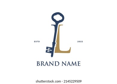 Simple and Elegant Illustration logo design Initial L Combine with Key.