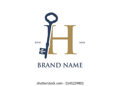 Simple and Elegant Illustration logo design Initial H Combine with Key.