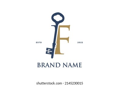 Simple and Elegant Illustration logo design Initial F Combine with Key.