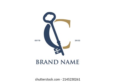 Simple and Elegant Illustration logo design Initial C Combine with Key.