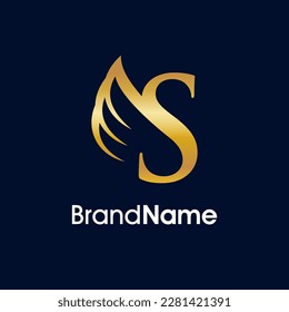 Simple and Elegant Illustration Logo Design Initial S combine with Wing. Gold color make your company look Luxury and the logo can work as well in small size.