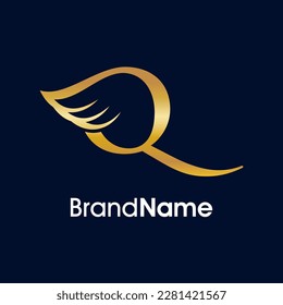 Diseño inicial de logotipo de ilustración simple y elegante combinado con Wing. El color dorado hace que su empresa parezca Luxury y el logotipo puede funcionar también en pequeñas dimensiones.