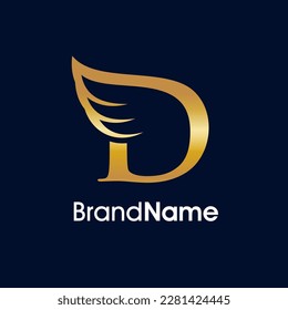 Simple and Elegant Illustration Logo Design Initial D combine with Wing. Gold color make your company look Luxury and the logo can work as well in small size.