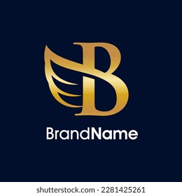 Simple and Elegant Illustration Logo Design Initial B combine with Wing. Gold color make your company look Luxury and the logo can work as well in small size.