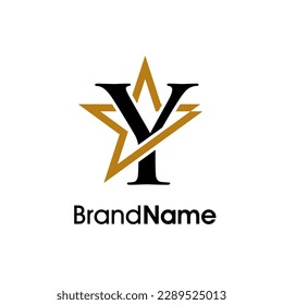 Simple Elegant Illustration logo design Initial Y Combine with star in gold color. Logo can use for any industry and work as well in small size.
