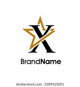 Simple Elegant Illustration logo design Initial X Combine with star in gold color. Logo can use for any industry and work as well in small size.