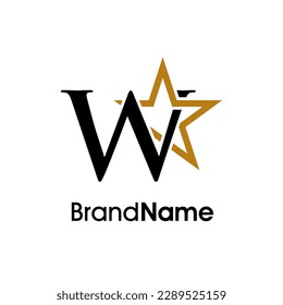 Diseño del logotipo de la Ilustración Sencilla Elegante Primer W Combine con estrella de color dorado. El logotipo puede utilizarse para cualquier sector y funcionar también en pequeñas dimensiones.