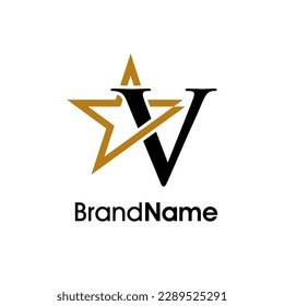 Simple Elegant Illustration logo design Initial V Combine with star in gold color. Logo can use for any industry and work as well in small size.