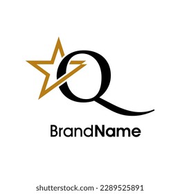 Simple Elegant Illustration logo design Initial Q Combine with star in gold color. Logo can use for any industry and work as well in small size.