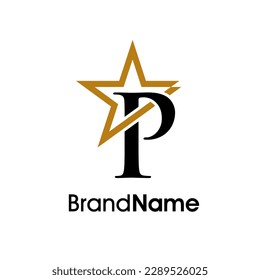 Simple Elegant Illustration logo design Initial P Combine with star in gold color. Logo can use for any industry and work as well in small size.