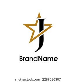 Simple Elegant Illustration logo design Initial J Combine with star in gold color. Logo can use for any industry and work as well in small size.