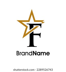 Diseño del logotipo de la Ilustración Sencilla Diseño Inicial F Combine con estrella de color dorado. El logotipo puede utilizarse para cualquier sector y funcionar también en pequeñas dimensiones.