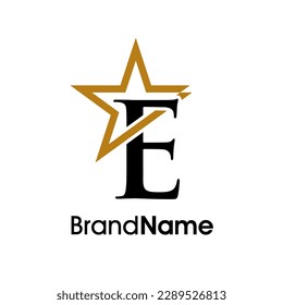 Simple Elegant Illustration logo design Initial E Combine with star in gold color. Logo can use for any industry and work as well in small size.